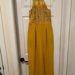 Elegant Yellow Lace Evening Jumpsuit